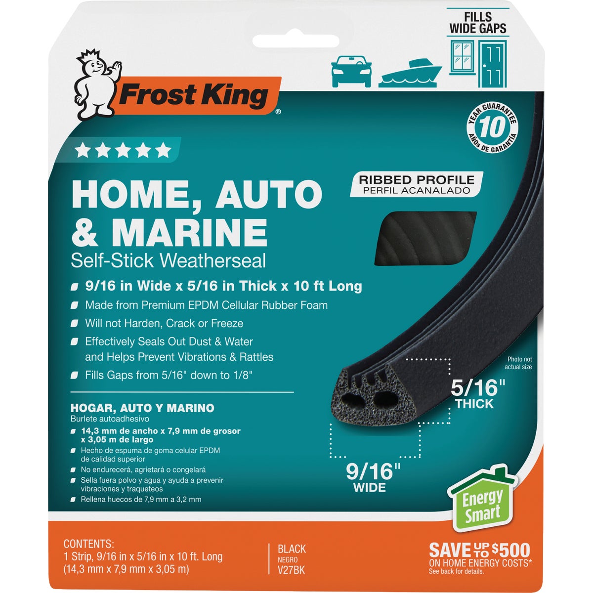 Frost King 9/16 In. x 10 Ft. Black X-Treme Rubber Weatherstrip Tape