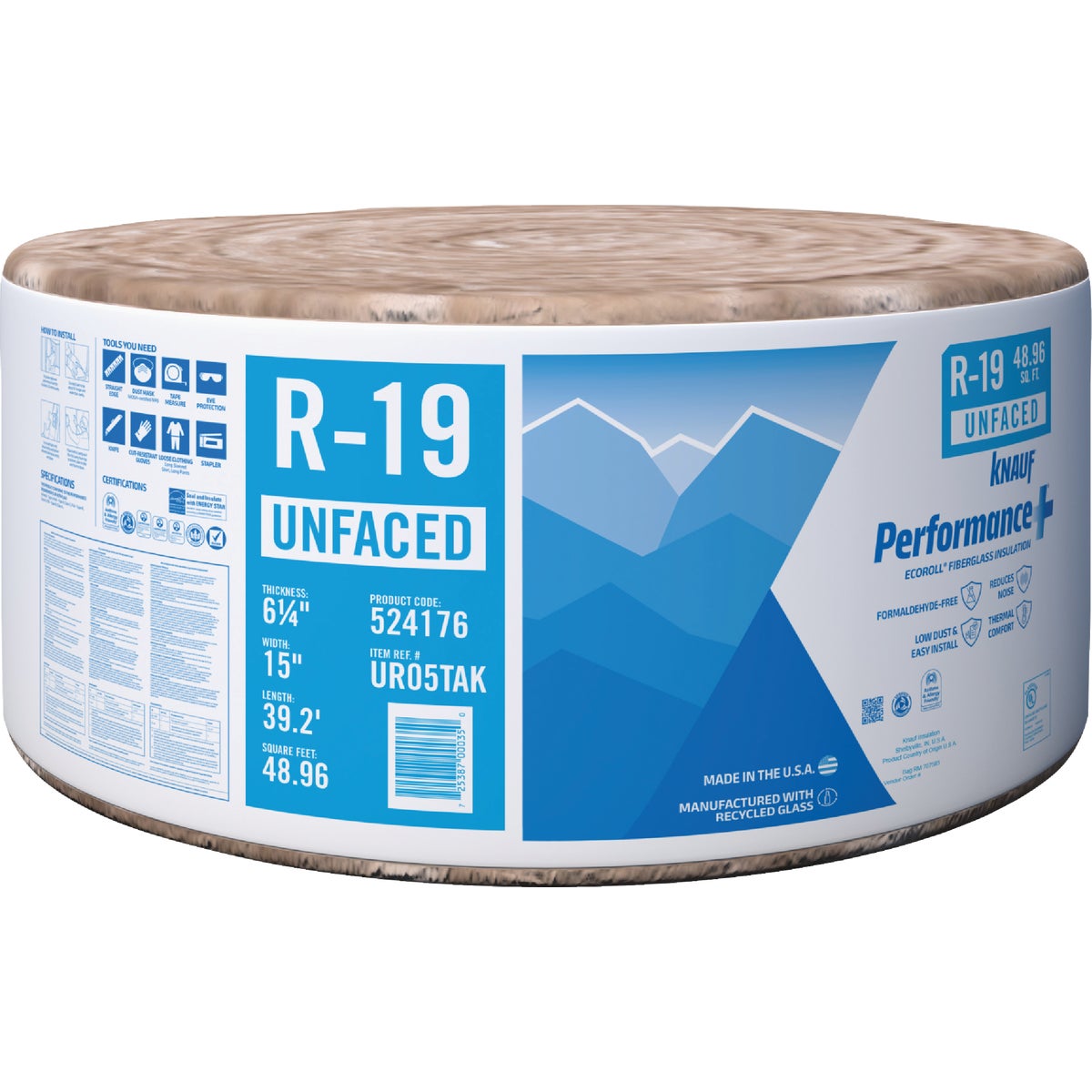 Knauf R-19 15 In. x 39 Ft. Standard Unfaced Roll Fiberglass Insulation