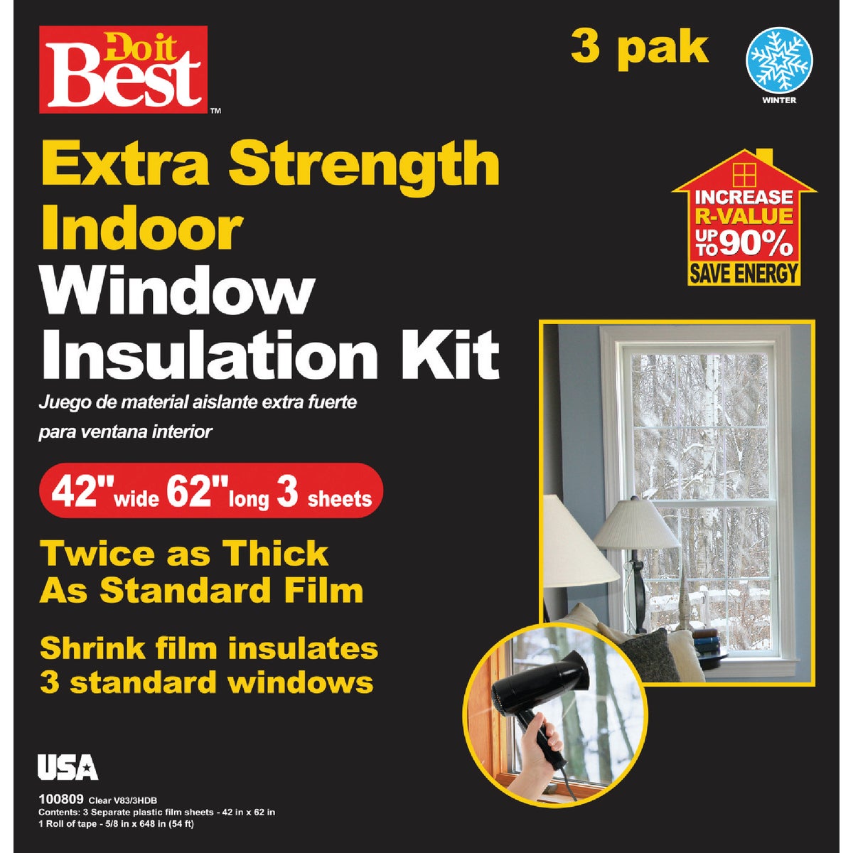 Frost King 42 In. W. x 62 In. L. Extra Strength Indoor Window Insulation Kit (3-Pack)