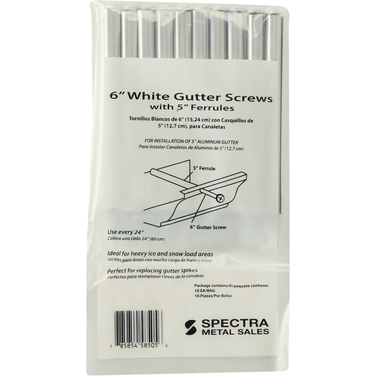 Spectra Metals 6 In. K Style White Gutter Screw & Ferrule, (10-Pack) Image 2