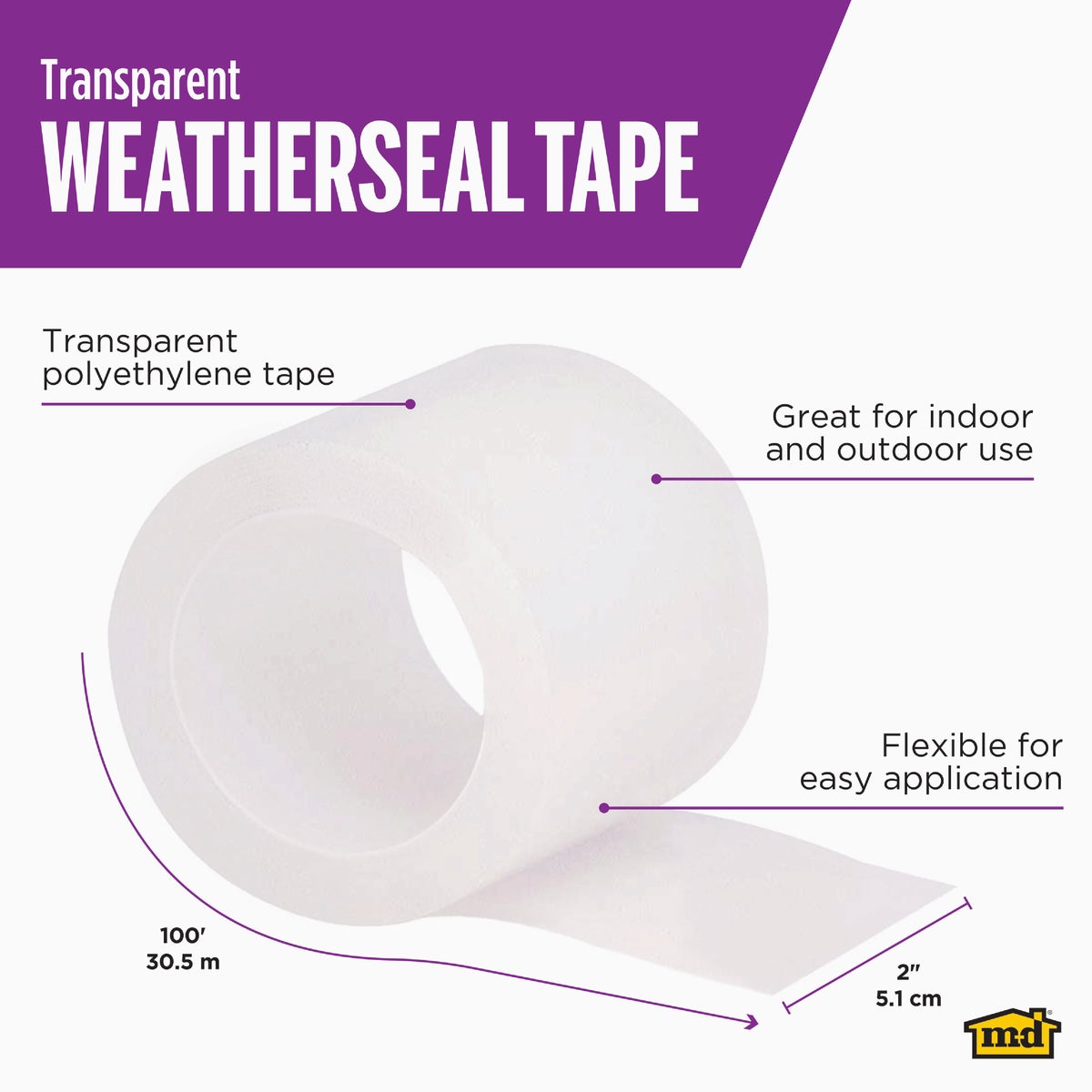 M-D Building Products 100 Ft. Transparent Weatherseal Tape for Windows & Vents Image 2