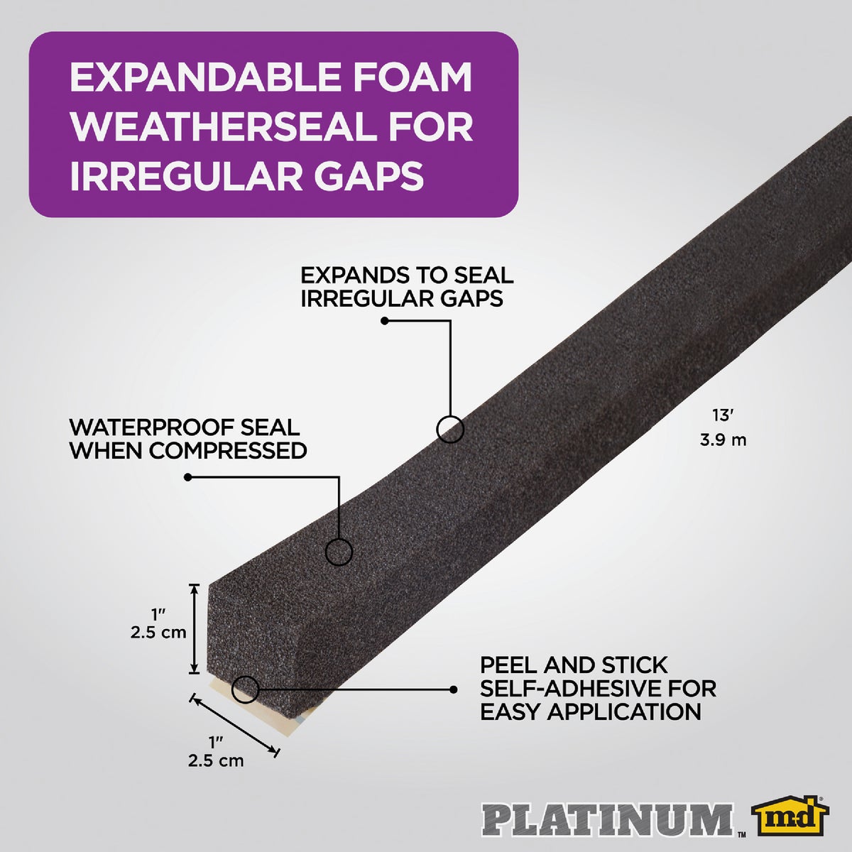 M-D Building Products PLATINUM 1 In. Black Expandable Foam Weatherseal for Uneven Gaps Image 2