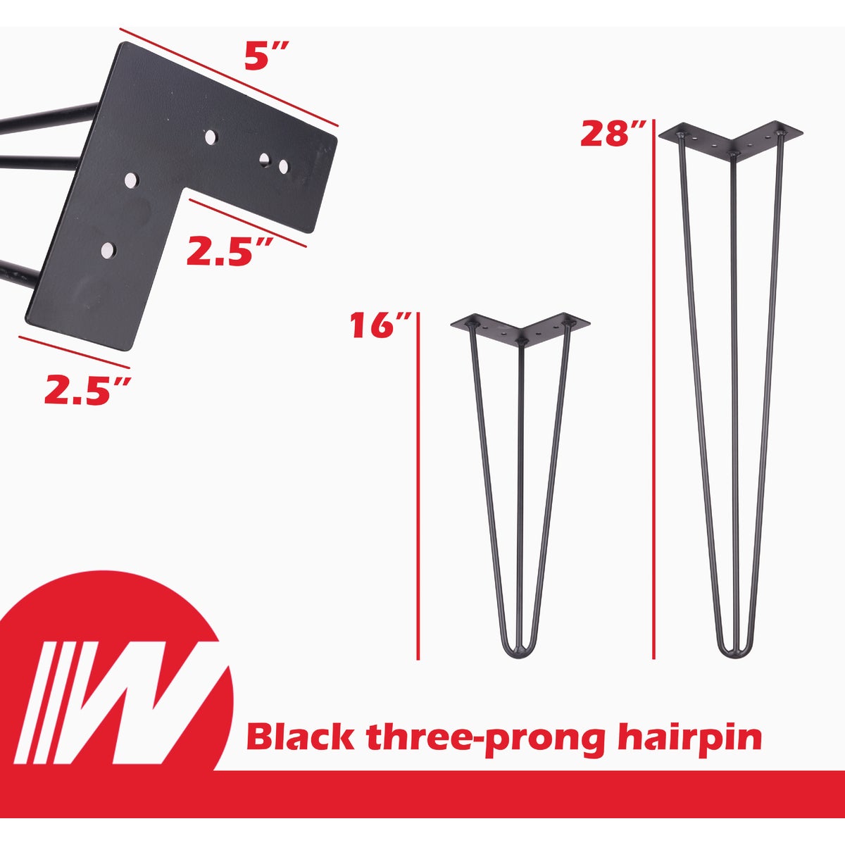 Waddell 16 In. Black Metal 3-Prong Hairpin Table Leg Image 3