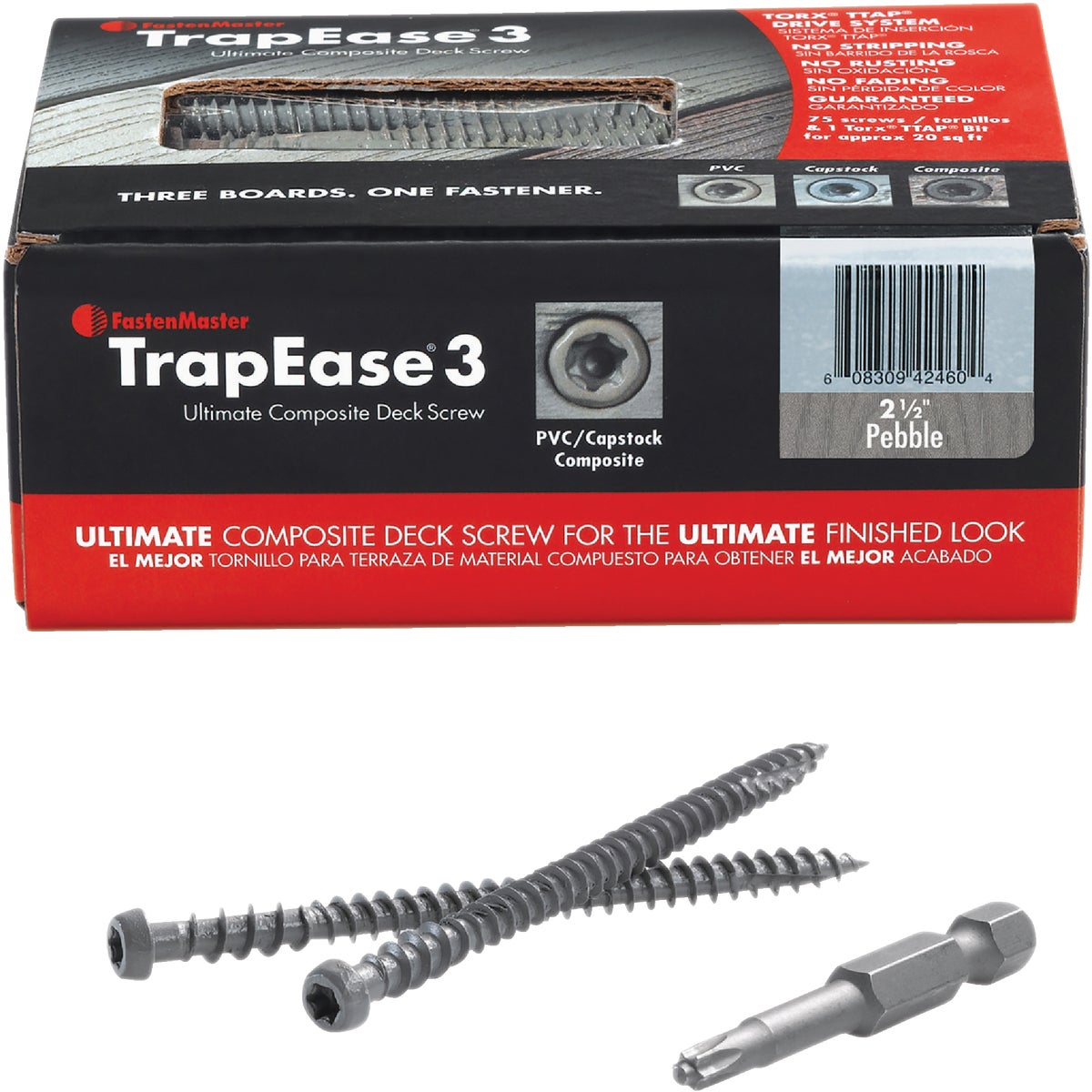 FastenMaster TrapEase #10 x 2-1/2 In. Gray Ultimate Composite Deck Screw (75-Count Box)