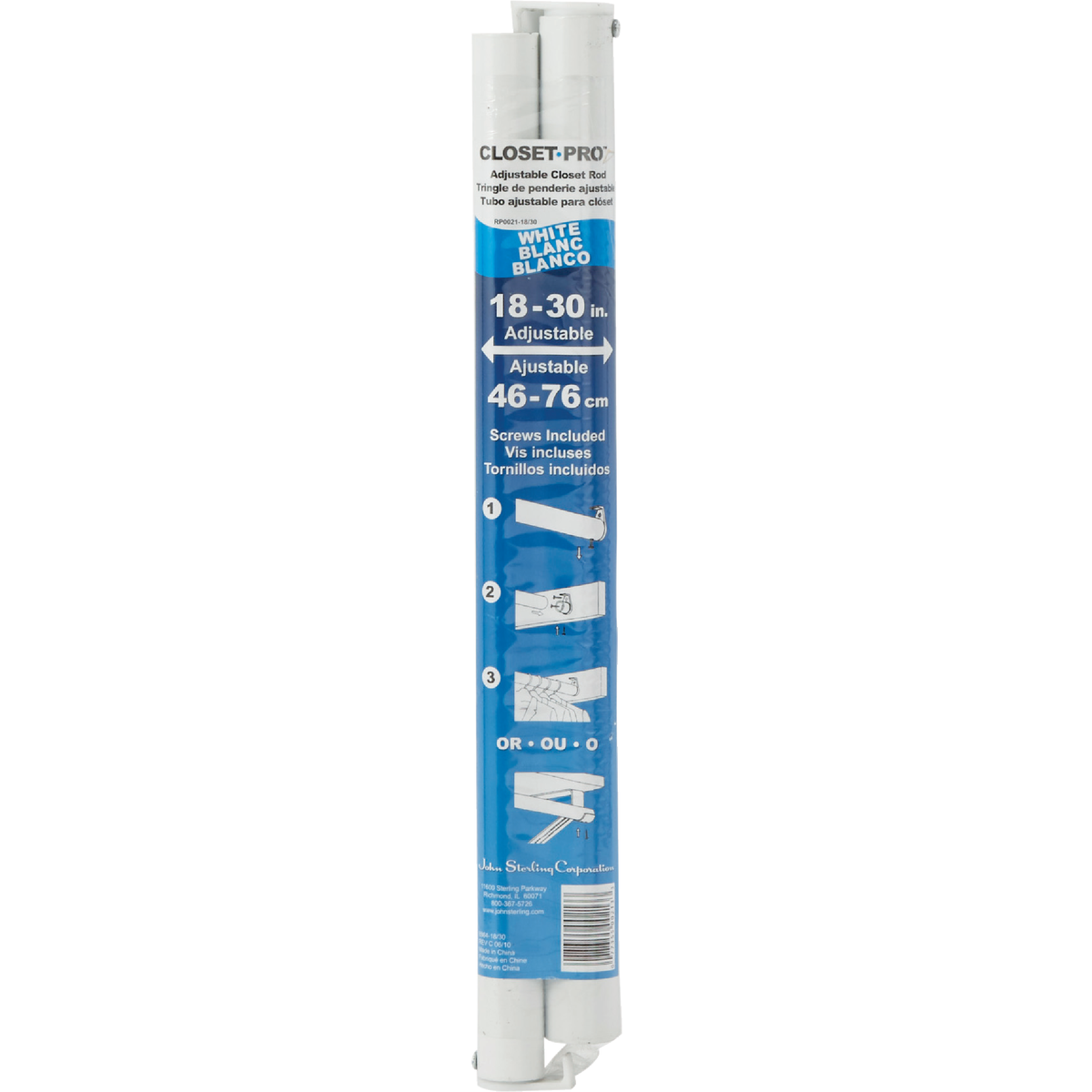 John Sterling Closet-Pro 18 In. to 30 In. x 1-1/4 In. Extra Heavy-Duty Adjustable Closet Rod, White Image 2