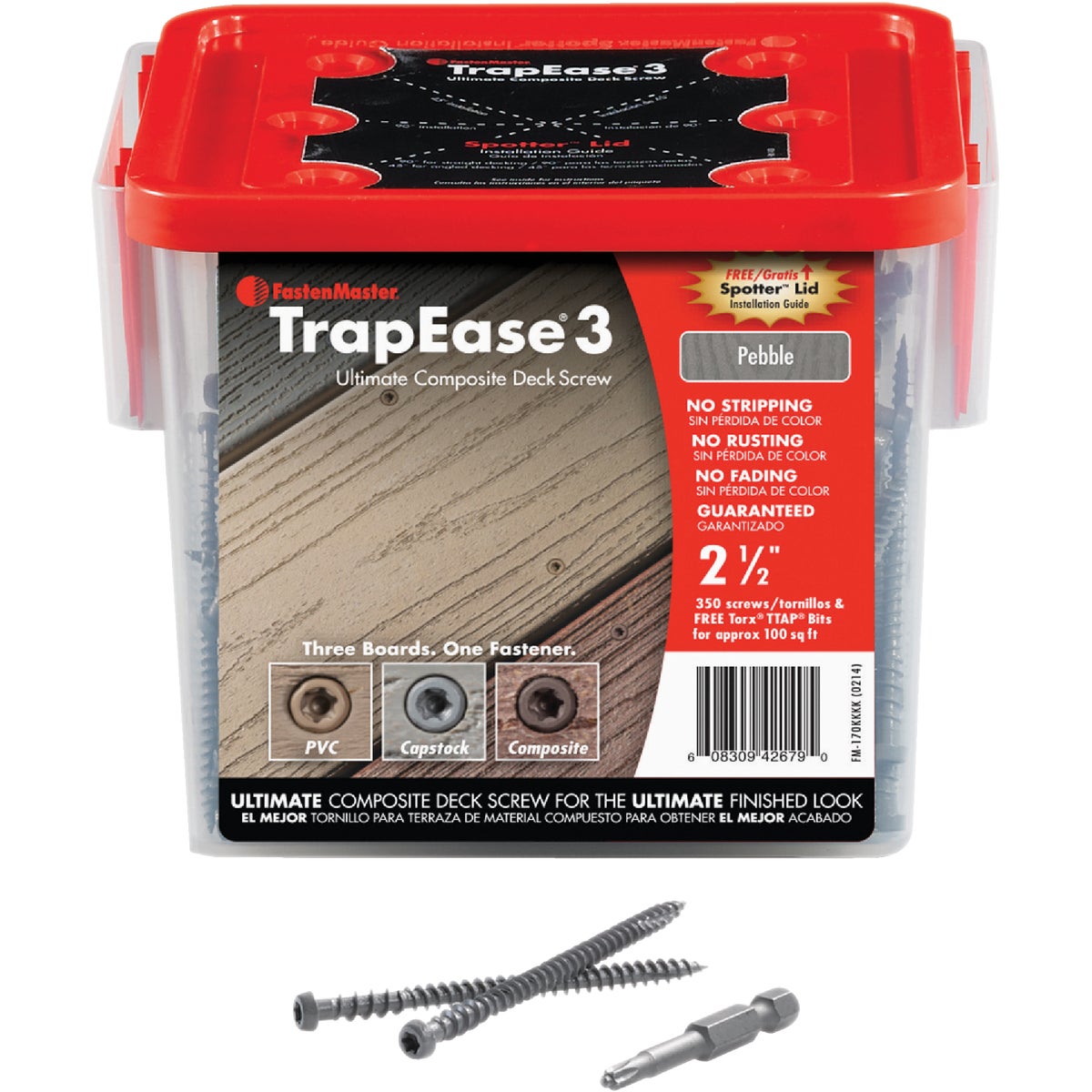 Fastenmaster TrapEase #10 x 2-1/2 In. Gray Ultimate Composite Deck Screw (350-Count Pail)