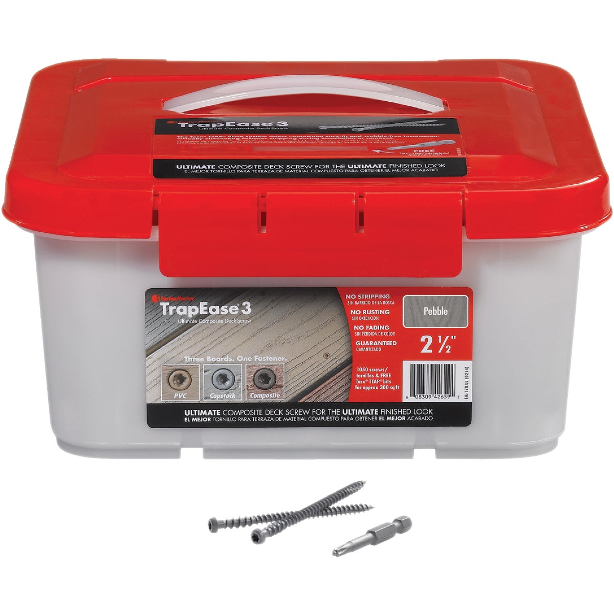 FastenMaster TrapEase #10 x 2-1/2 In. Gray Ultimate Composite Deck Screw (1050-Count Pail)