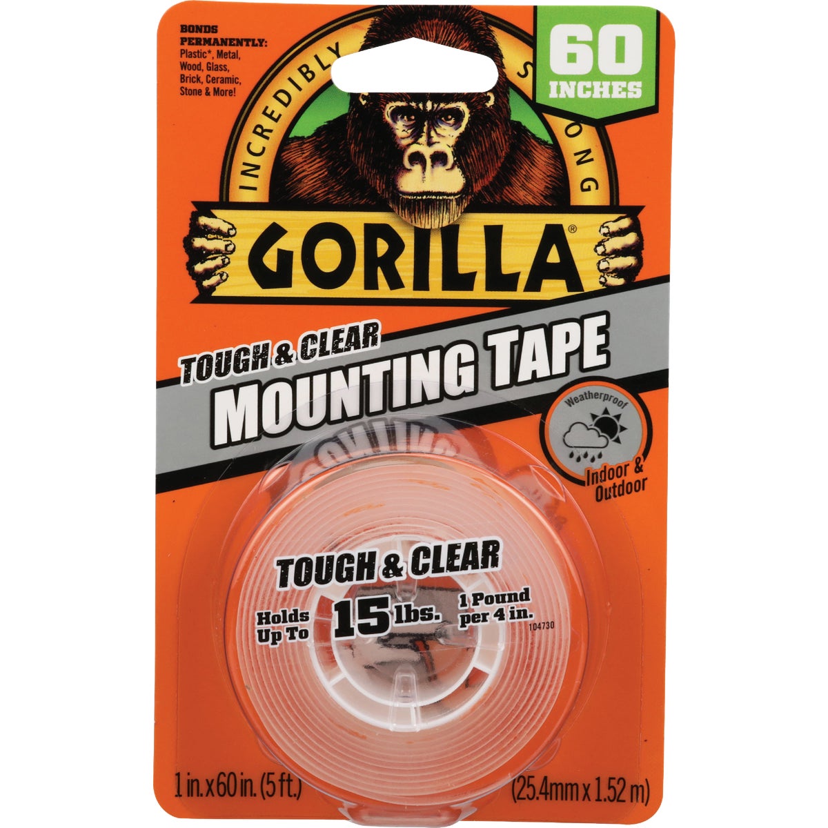 Gorilla 1 In. x 60 In. Tough & Clear Double-Sided Mounting Tape (15 Lb. Capacity)
