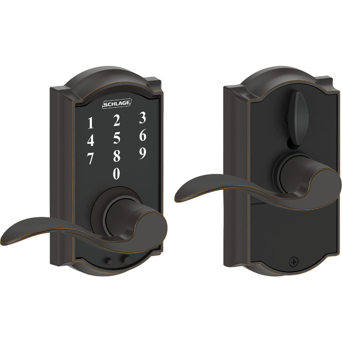 Schlage Camelot Lever Aged Bronze Touch Electronic Entry Lock