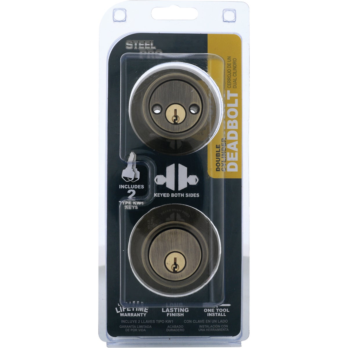 Steel Pro Antique Brass Double Cylinder Deadbolt Image 2