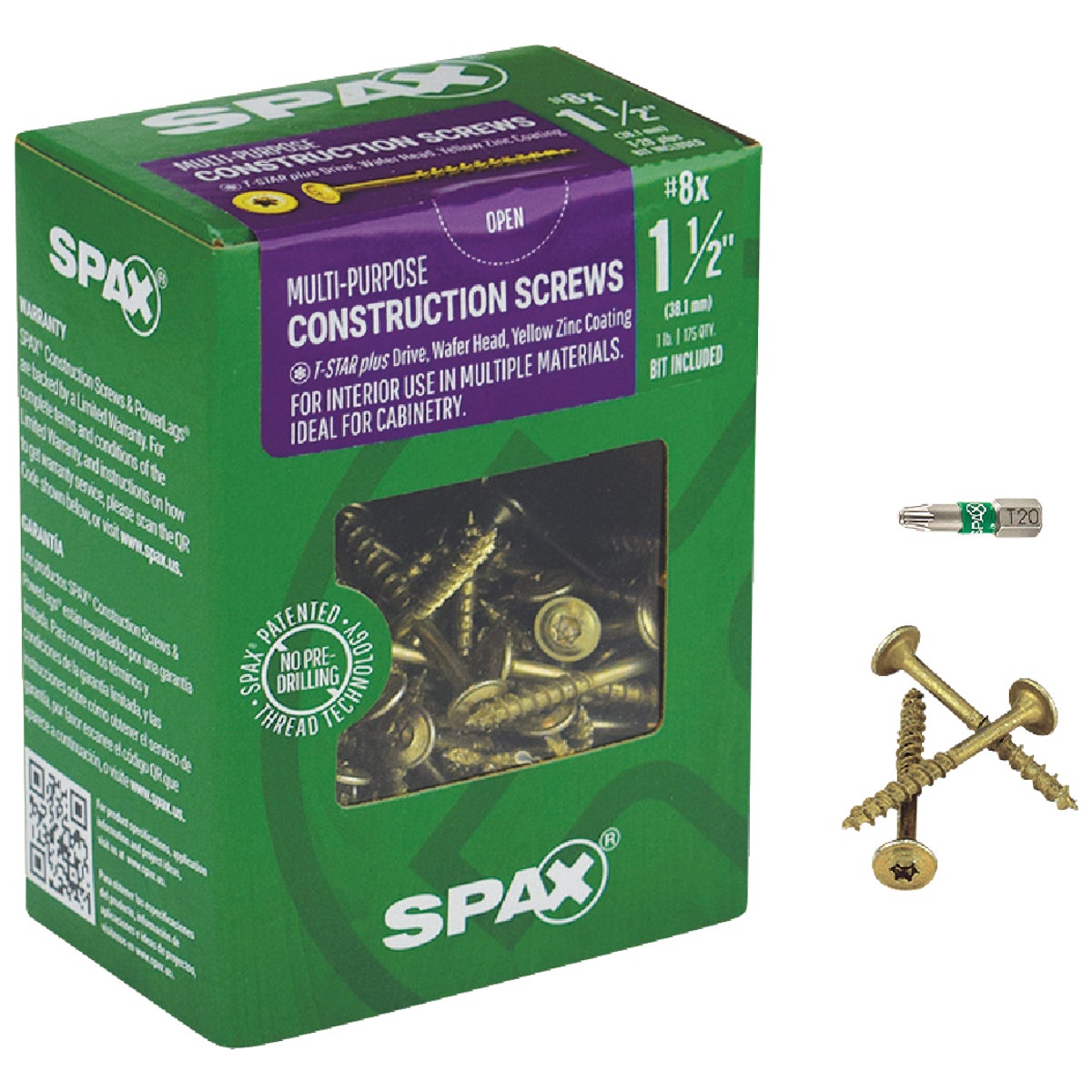 SPAX #8 x 1-1/2 In. T20 Plus Wafer Head Yellow Zinc (Interior) Cabinet Screw (175-Count)