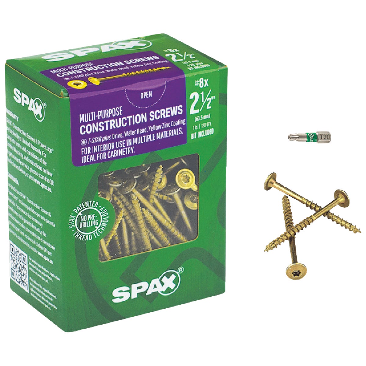 SPAX #8 x 2-1/2 In. T20 Plus Wafer Head Yellow Zinc (Interior) Cabinet Screw (120-Count)