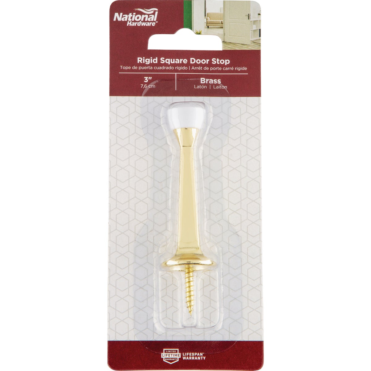 National Hardware 3 In. Brass Rigid Square Door Stop Image 2