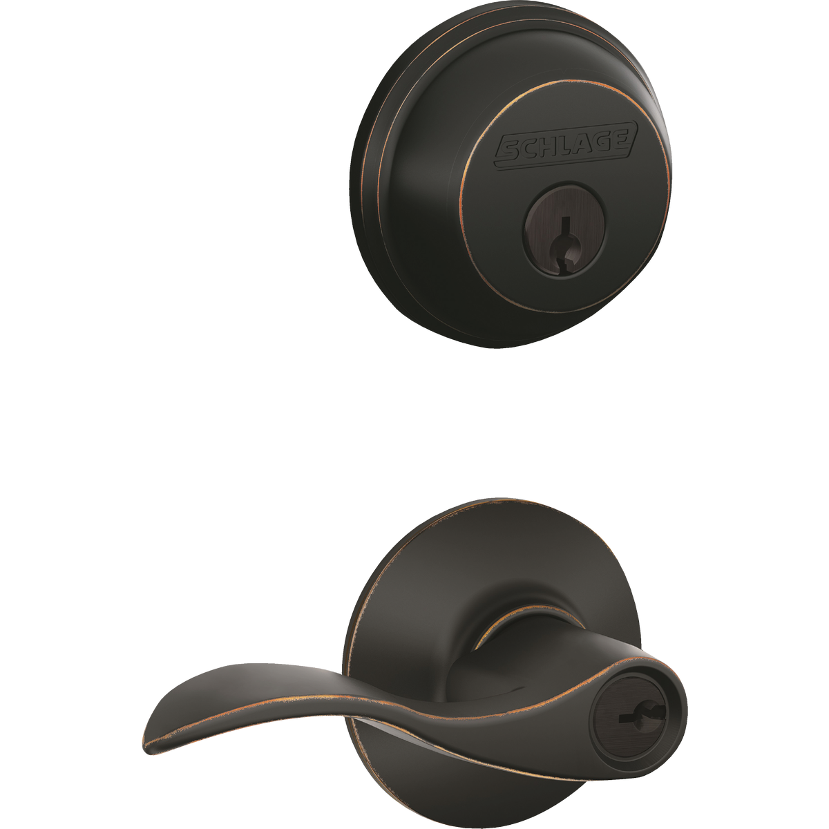 Schlage Accent Aged Bronze Single Cylinder Deadbolt & Door Lever Combo Lockset