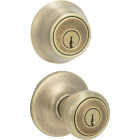 Kwikset Tylo Antique Brass Deadbolt and Door Knob Combo Image 1