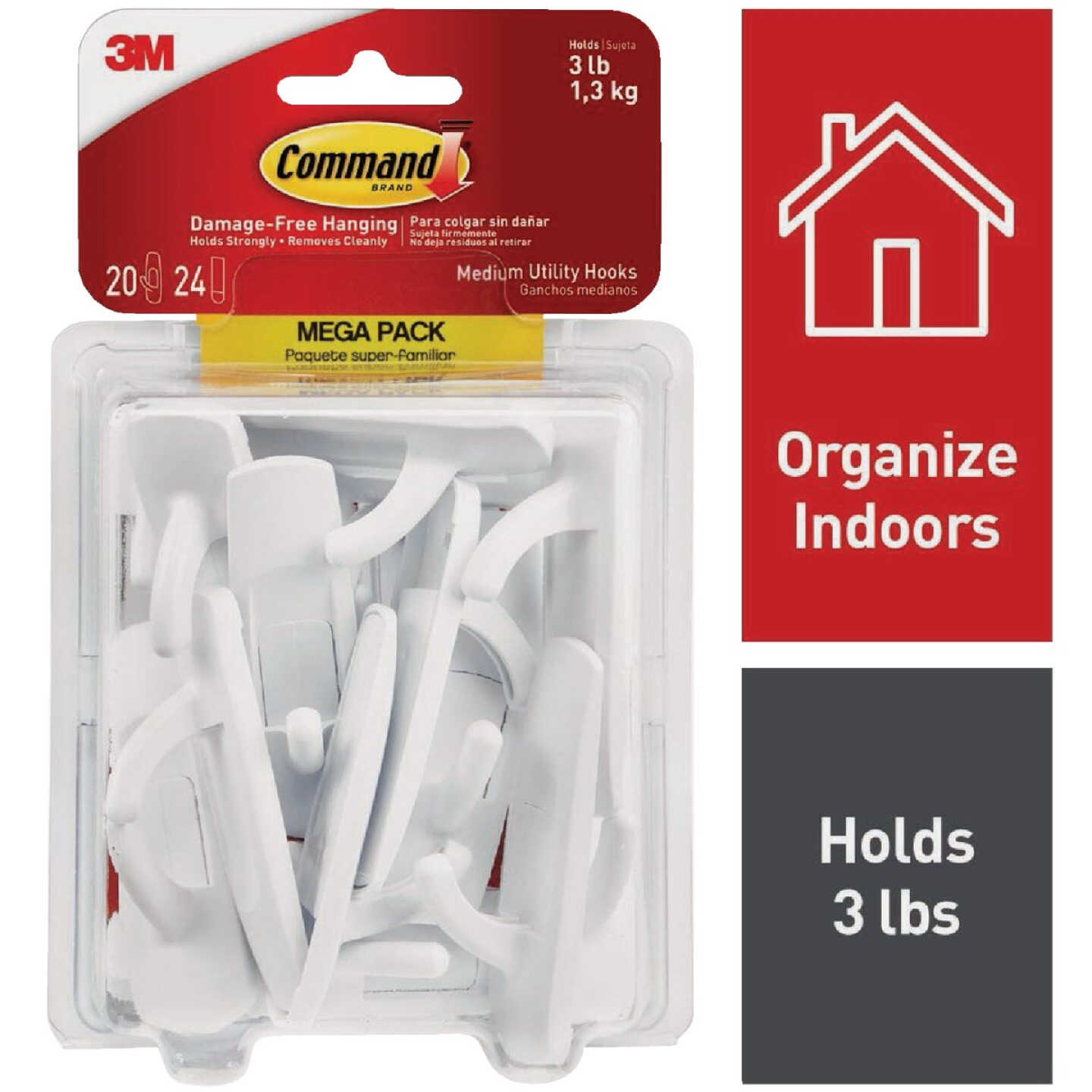 Command Medium Utility Hook Mega Pack, White, 20 Hooks, 24 Strips Image 1