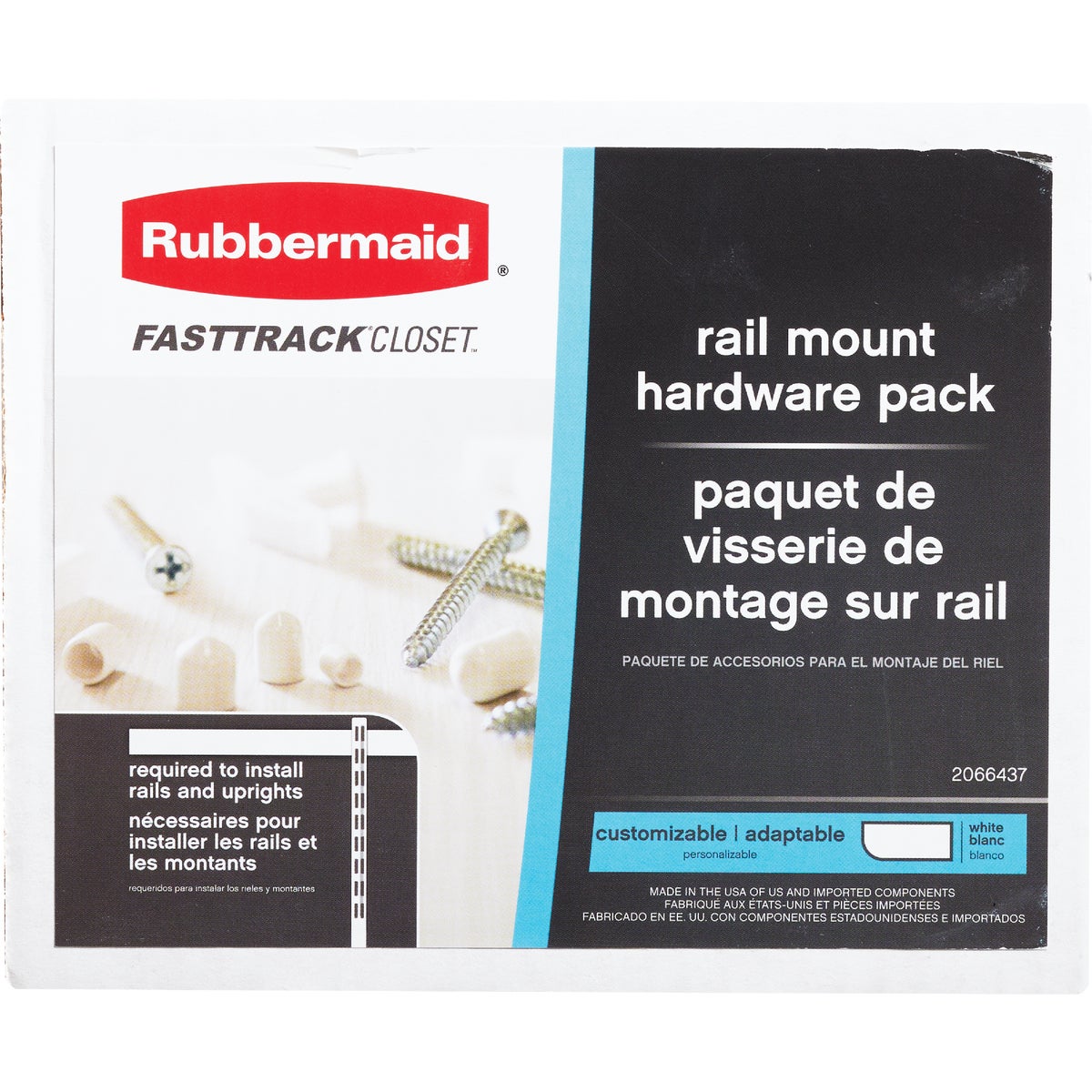 Rubbermaid Fasttrack White Rail Mount Hardware Pack Image 3