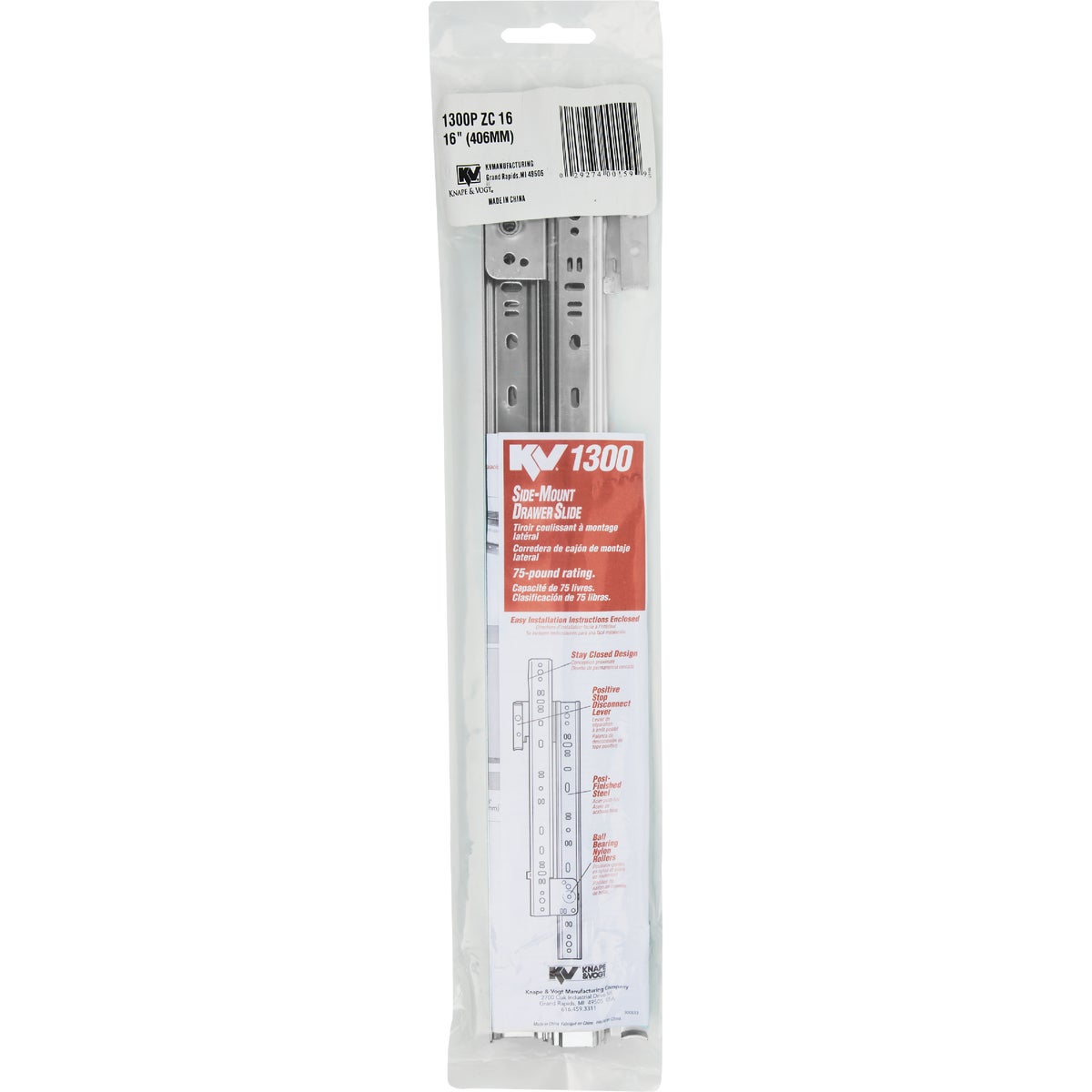 Knape & Vogt 16 In. 75 Lb. Medium Duty 3/4 Extension Drawer Slide (1-Pair) Image 2