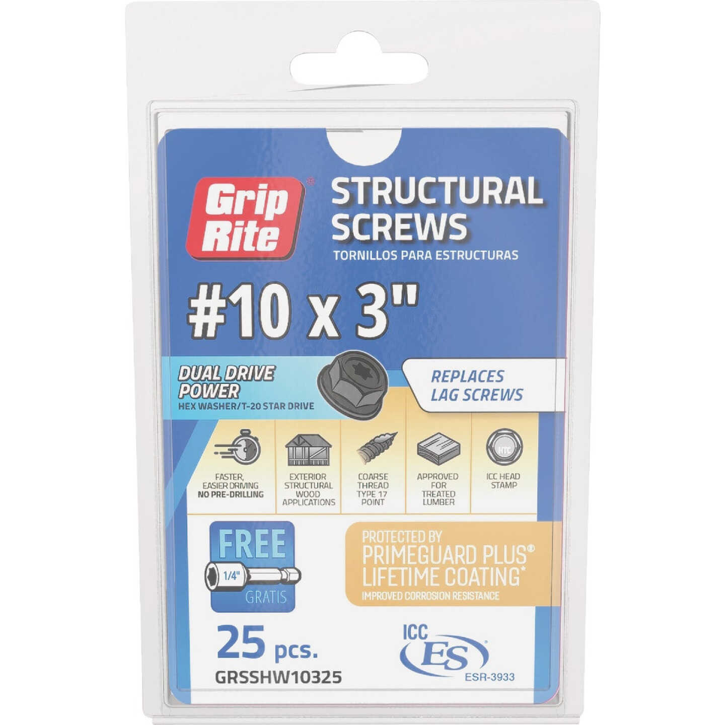 Grip-Rite PrimeGuard Plus #10 x 3 In. Hex Washer Head Structural Screw (25-Count) Image 2