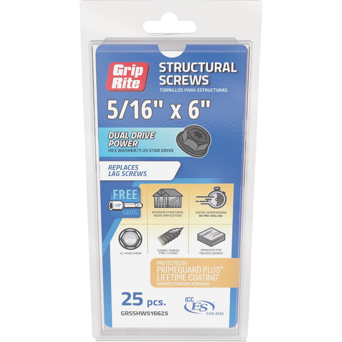 Grip-Rite PrimeGuard Plus 5/16 In. x 6 In. Hex Washer Head Structural Screw (25-Count) Image 2