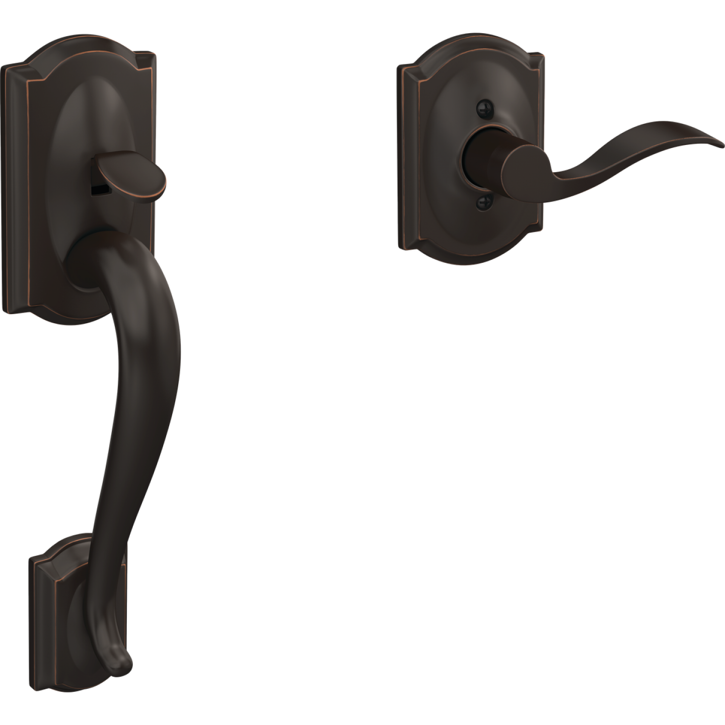 Schlage Camelot Aged Bronze Entry Door Lever Handleset Only Image 1