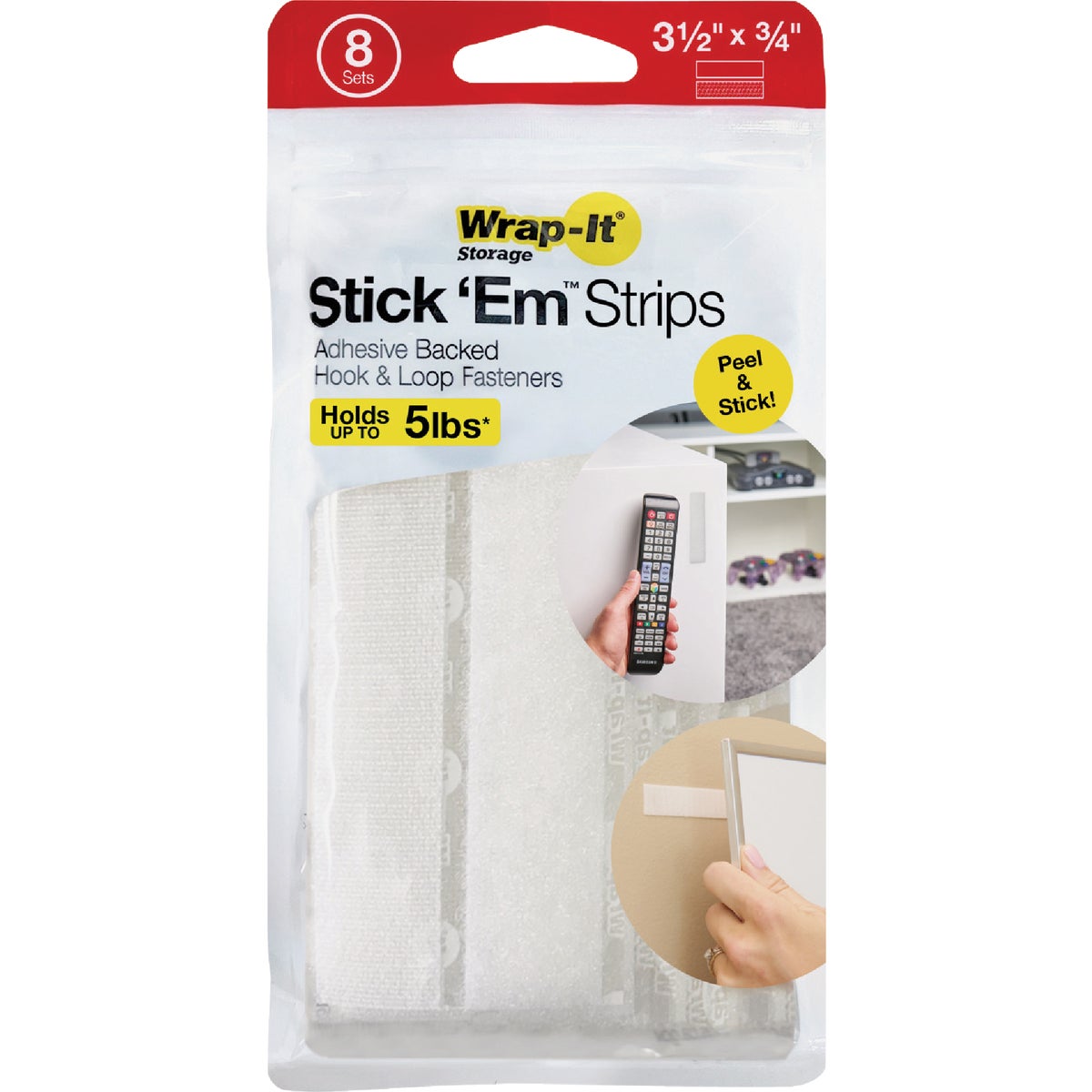 Wrap-It Storage Stick 'Em 3/4 In. x 3-1/2 In. White Hook & Loop Strip (8-Count) Image 7