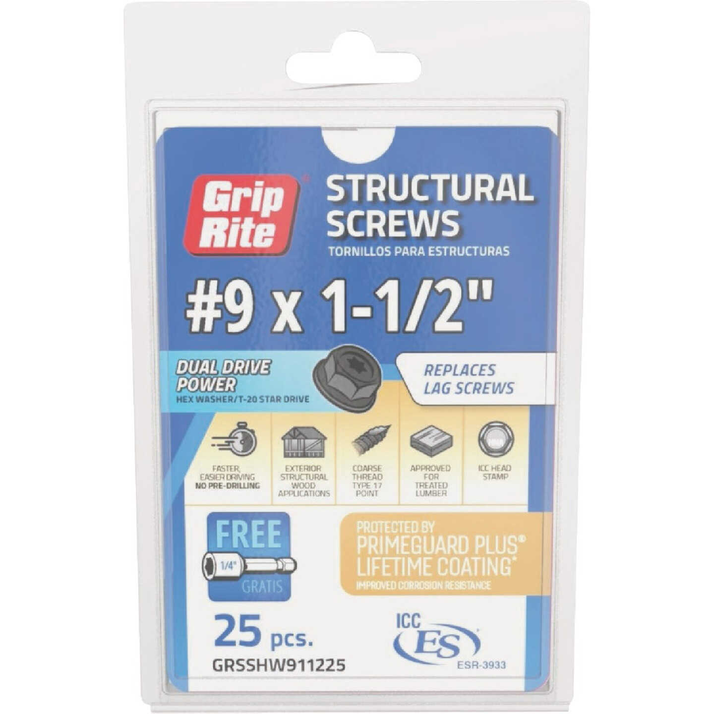 Grip-Rite PrimeGuard Plus #9 x 1.5 In. Hex Washer Head Structural Screw (25-Count) Image 2