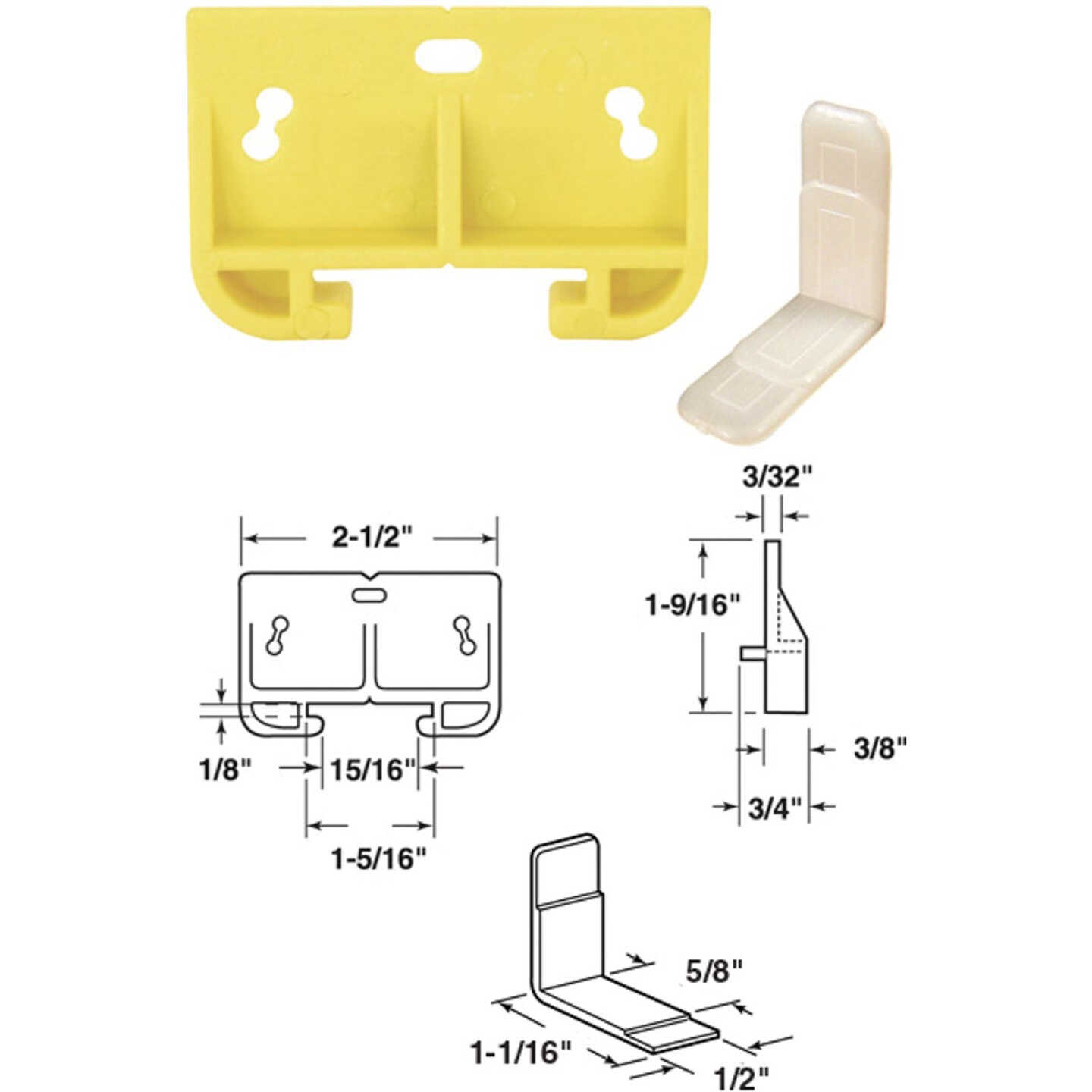 Prime-Line Polyethylene Yellow Track Guide for 1/8 In. x 1-5/16 In. Track (2 Count) Image 1