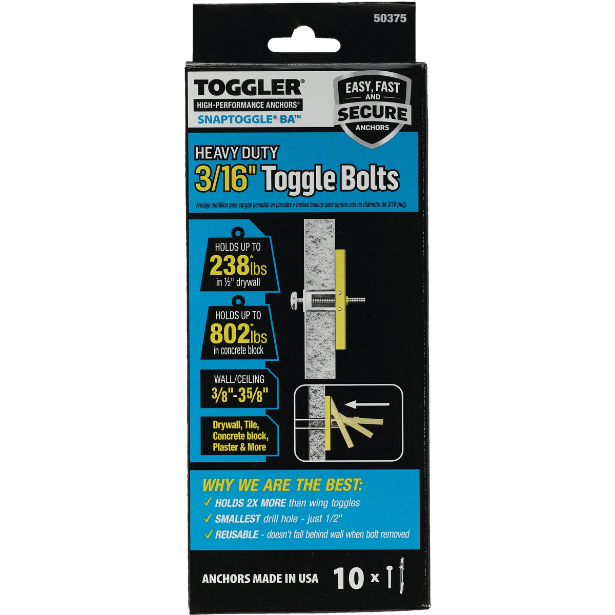 Toggler Snaptoggle 3/16 In.-24 x 2 In. Toggle Bolt (10-Count) Image 7