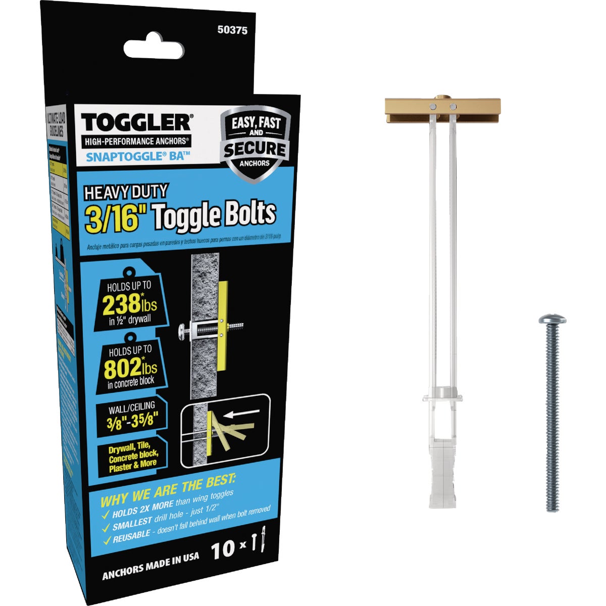 Toggler Snaptoggle 3/16 In.-24 x 2 In. Toggle Bolt (10-Count)