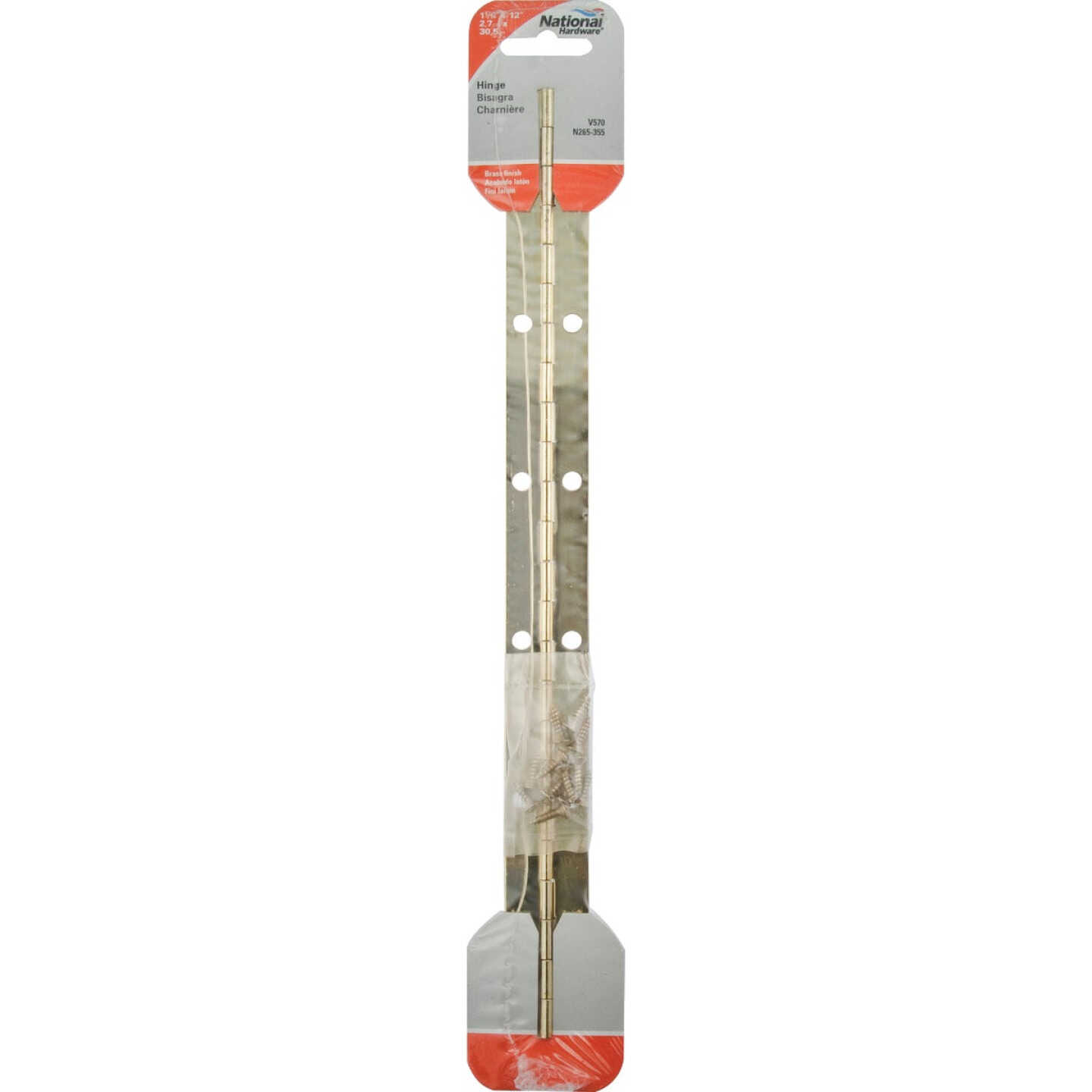 National Hardware Steel 1-1/16 In. x 12 In. Bright Brass Continuous Hinge Image 2