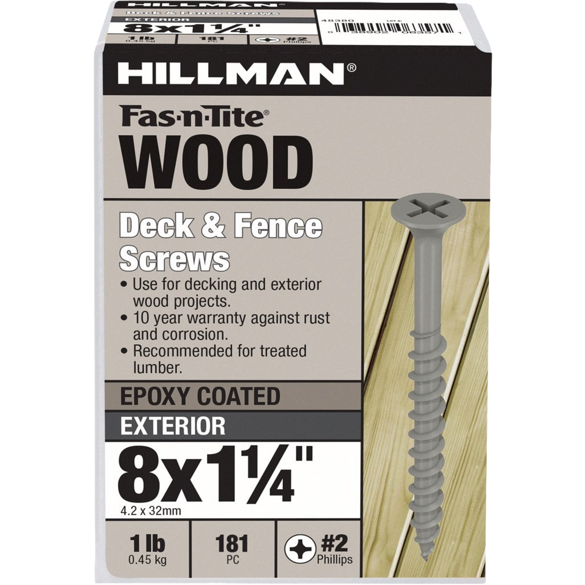 Hillman Fas-N-Tite #8 x 1-1/4 In. Exterior Coated Wood Screw (181-Count)