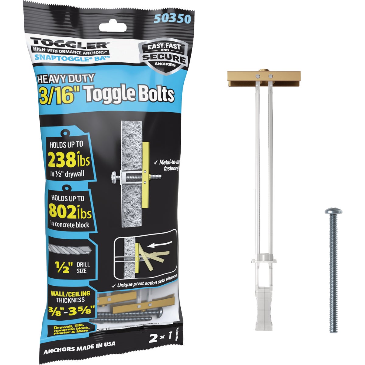 Toggler Snaptoggle 3/16 In.-24 x 2 In. Toggle Bolt (2-Count)