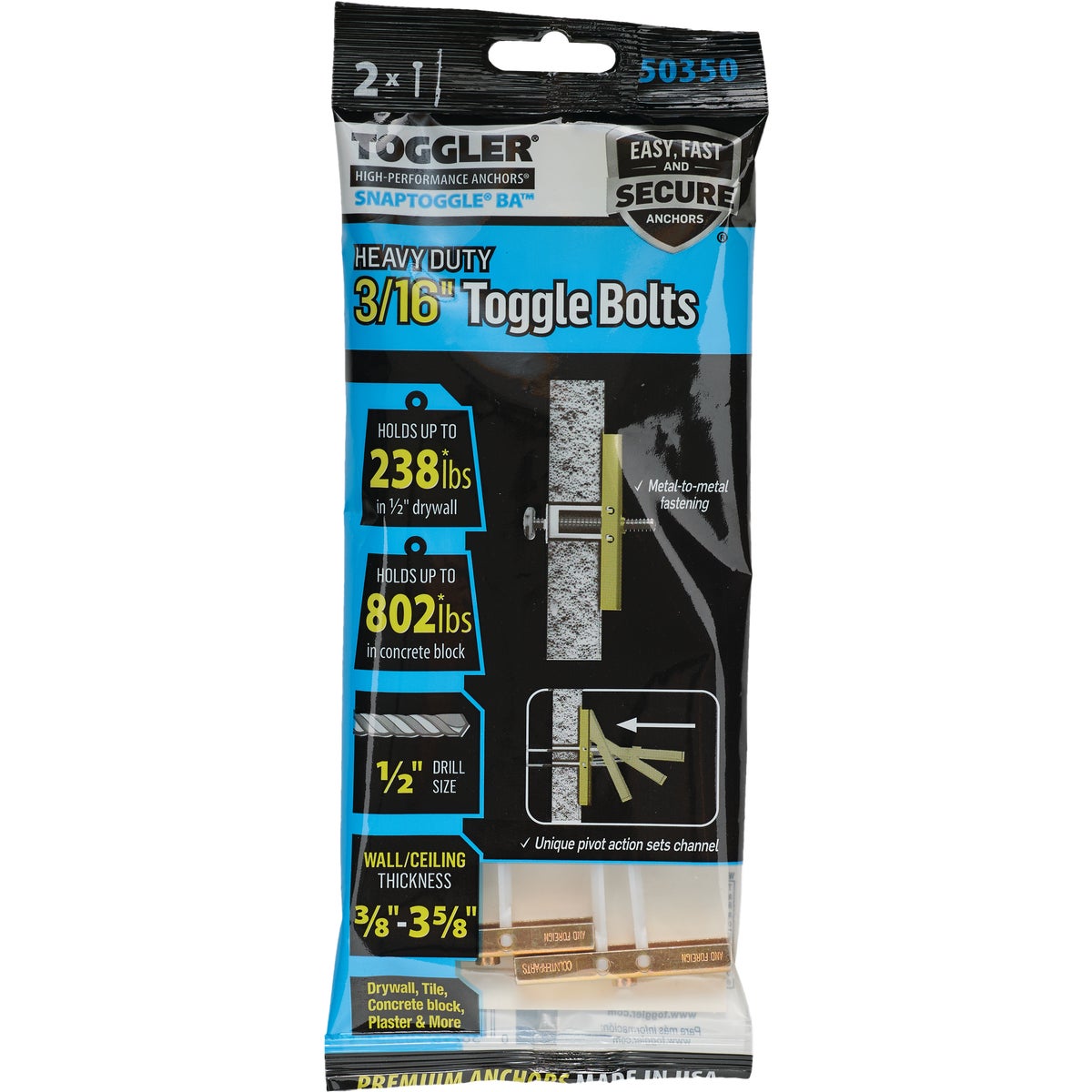 Toggler Snaptoggle 3/16 In.-24 x 2 In. Toggle Bolt (2-Count) Image 7