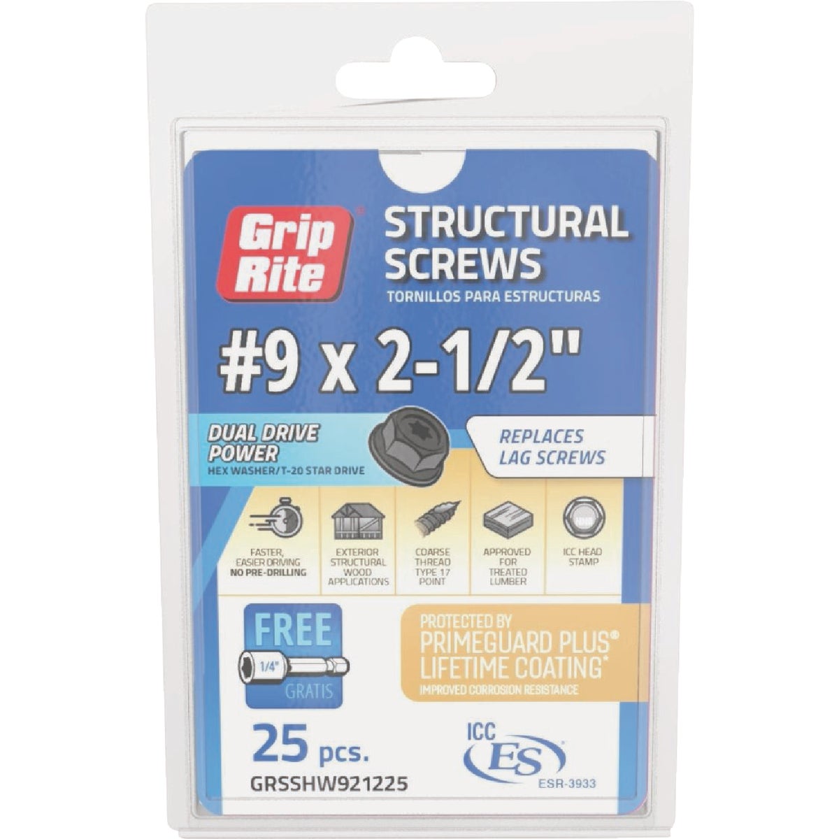 Grip-Rite PrimeGuard Plus #9 x 2.5 In. Hex Washer Head Structural Screw (25-Count) Image 2