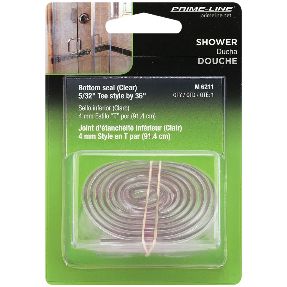 Prime-Line 1 In. x 36 In. Clear Tee-Shaped Shower Door Sweep Image 2