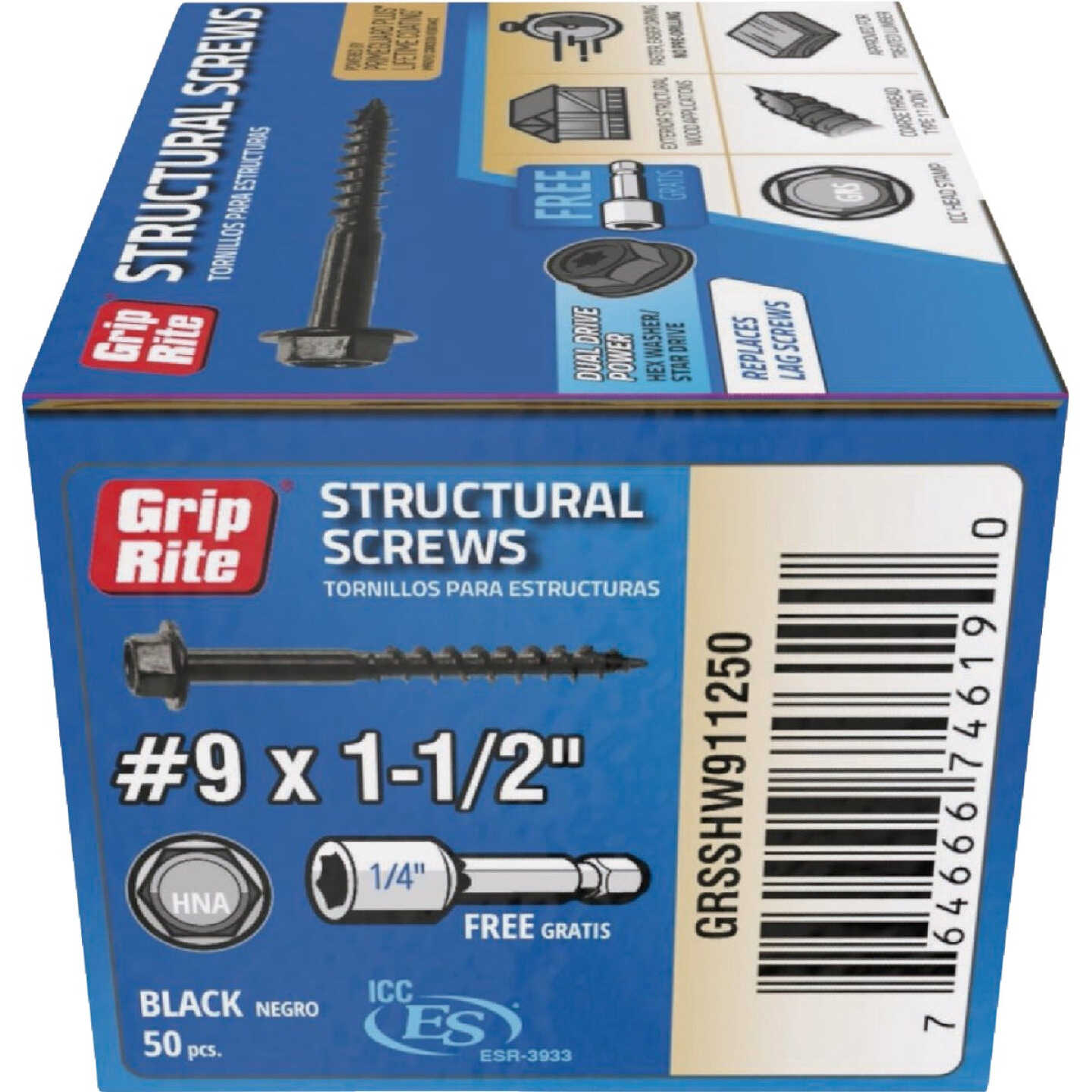 Grip-Rite PrimeGuard Plus #9 x 1.5 In. Hex Washer Head Structural Screw (50-Count) Image 2