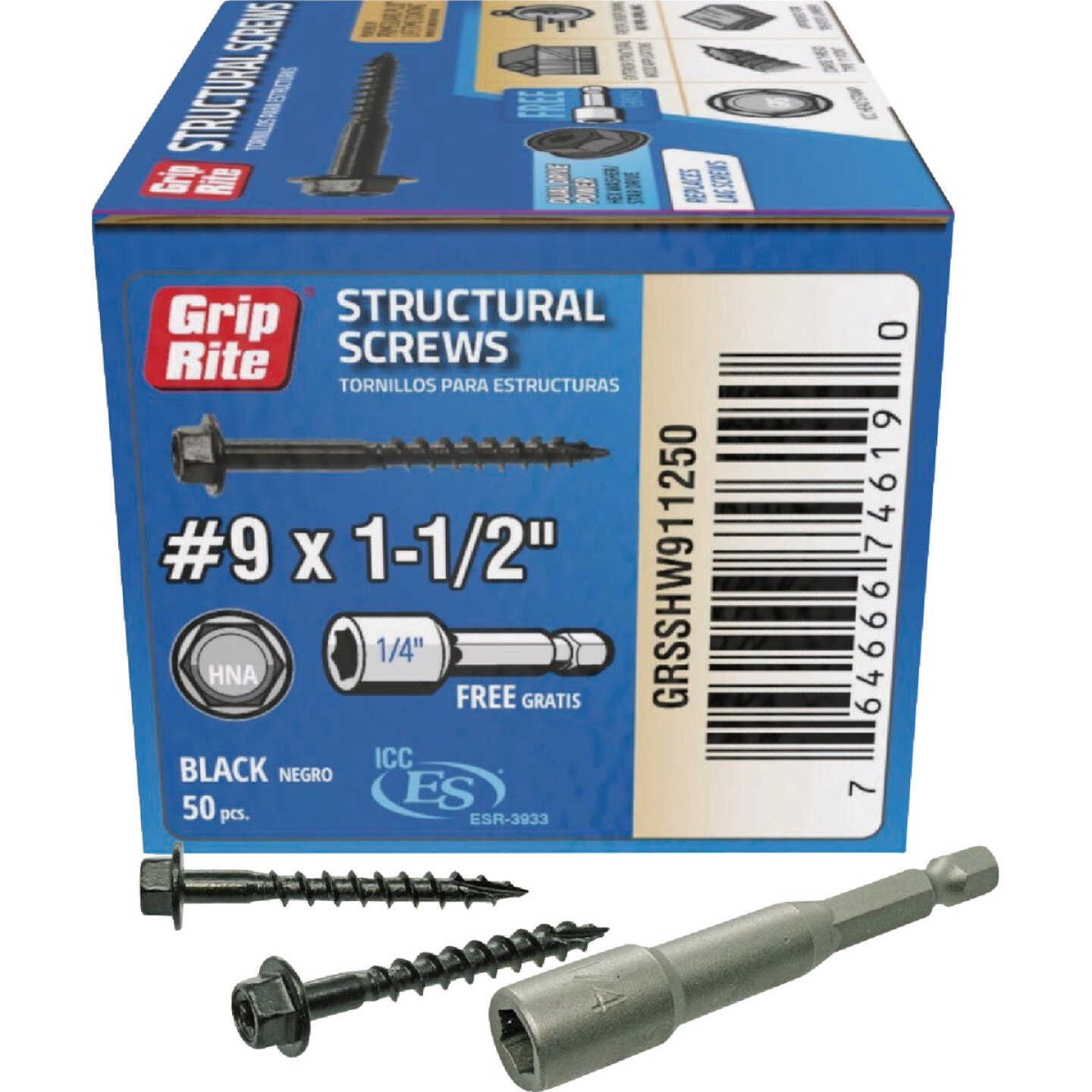 Grip-Rite PrimeGuard Plus #9 x 1.5 In. Hex Washer Head Structural Screw (50-Count) Image 1