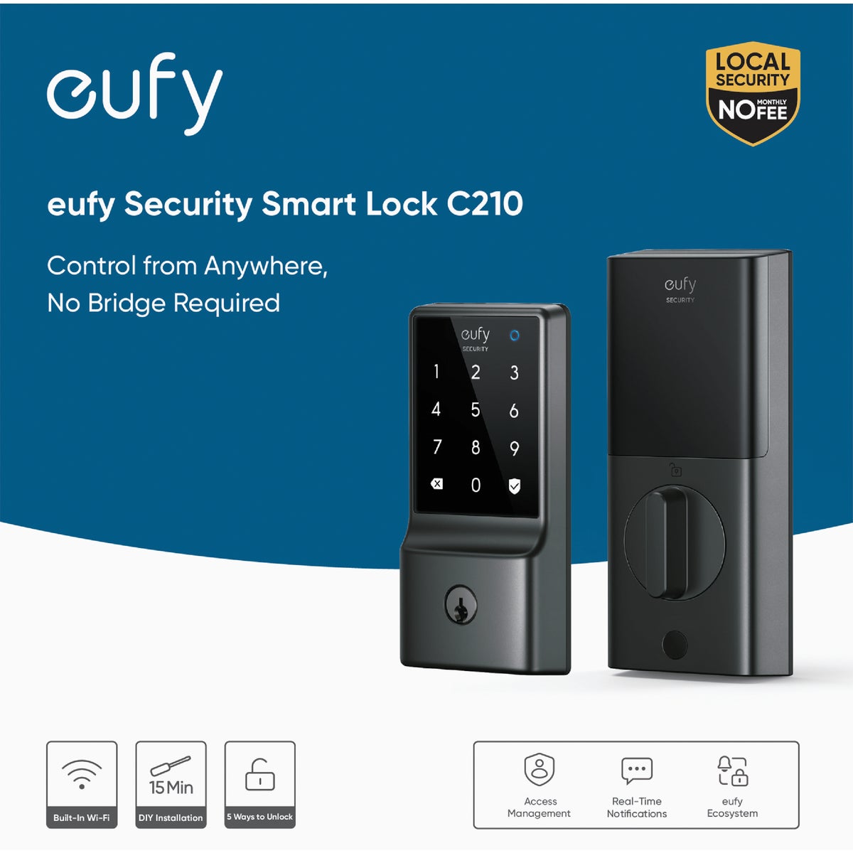 eufy Smart Lock C210 Black 5-In-1 Keyless Entry Door Lock Image 7