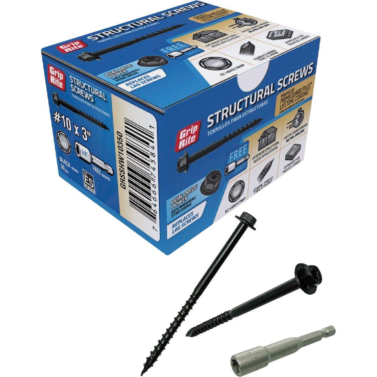 Grip-Rite PrimeGuard Plus #10 x 3 In. Hex Washer Head Structural Screw (50-Count)