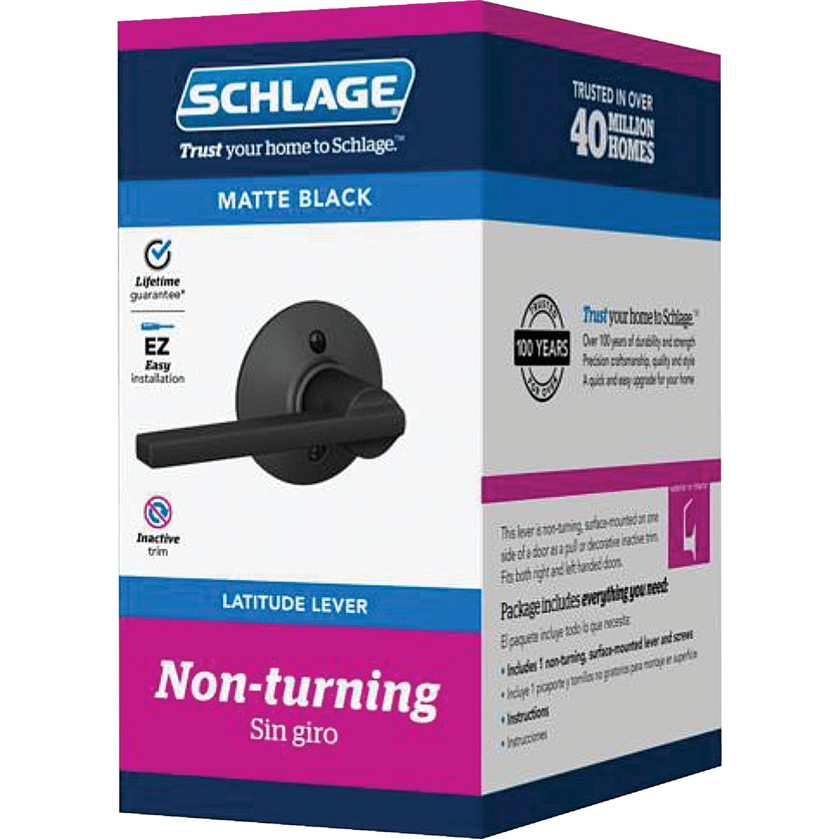 Schlage Latitude Lever Matte Black Non-Turning Lock 