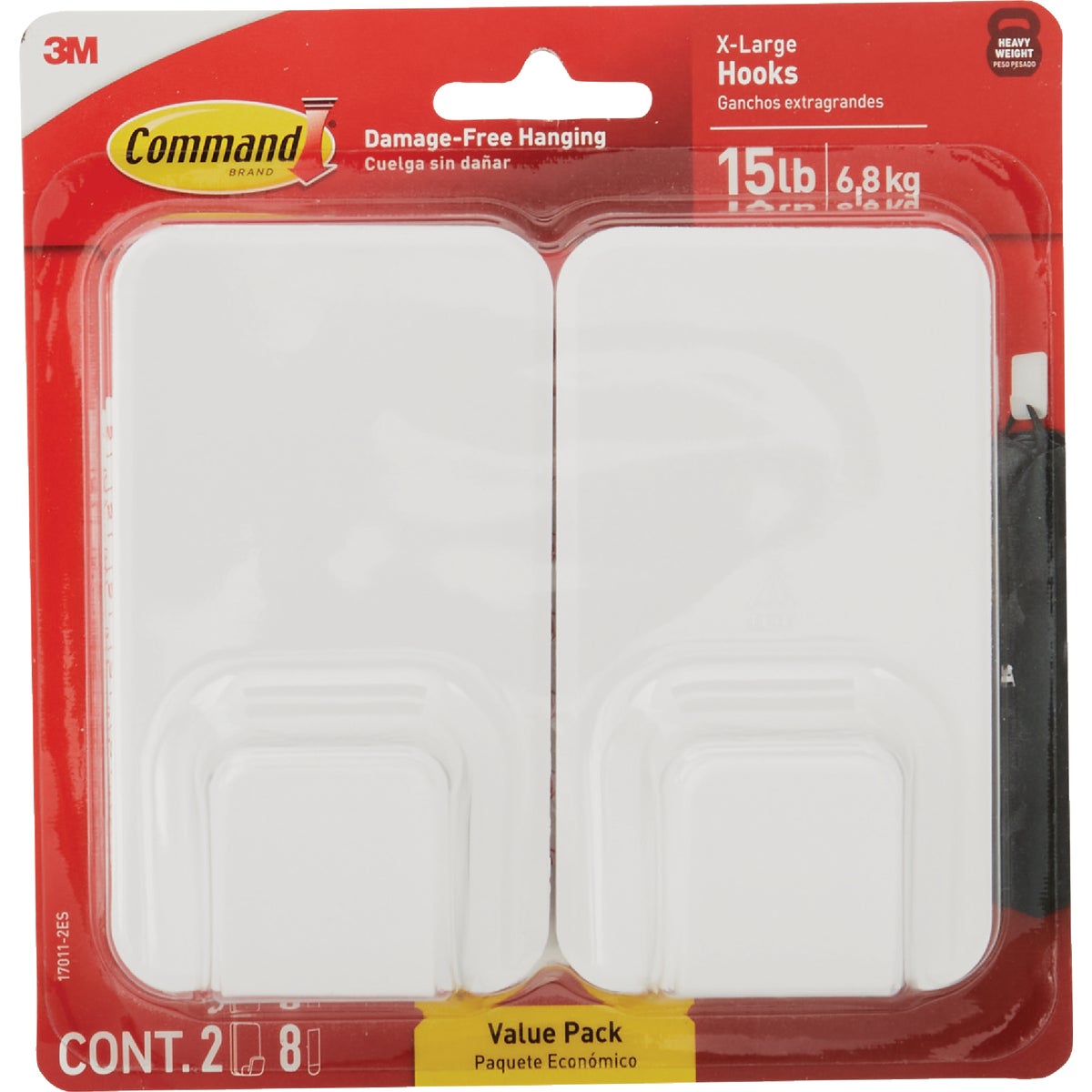 Command Extra Large 15 Lb. Adhesive Hook, White, 2 Hooks, 8 Strips Image 7