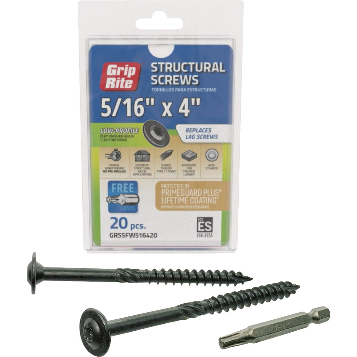 Grip-Rite PrimeGuard Plus 5/16 In. x 4 In. Flat Washer Head Structure Screw (20-Count) Image 1