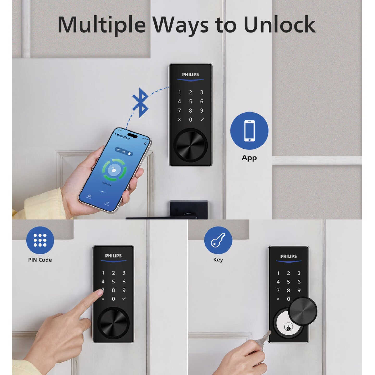 Philips Bluetooth & Fingerprint Touchscreen Electronic Deadbolt, Satin Nickel Image 2