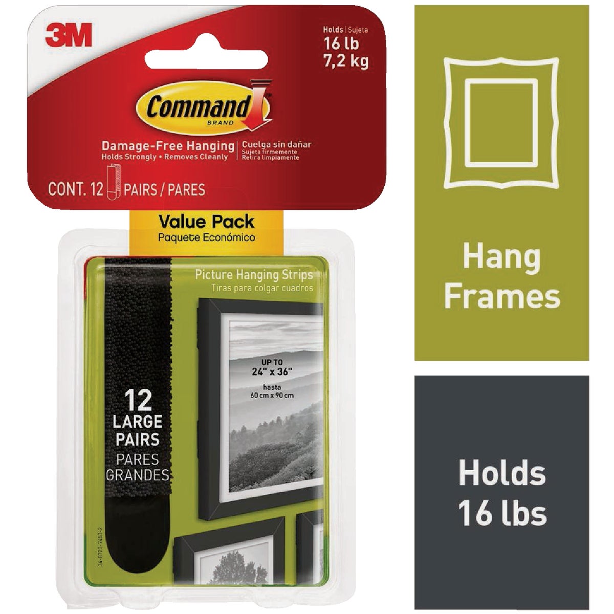 Command 16 Lb. Black Picture Hanging Strips Value Pack, 12 Sets of Strips
