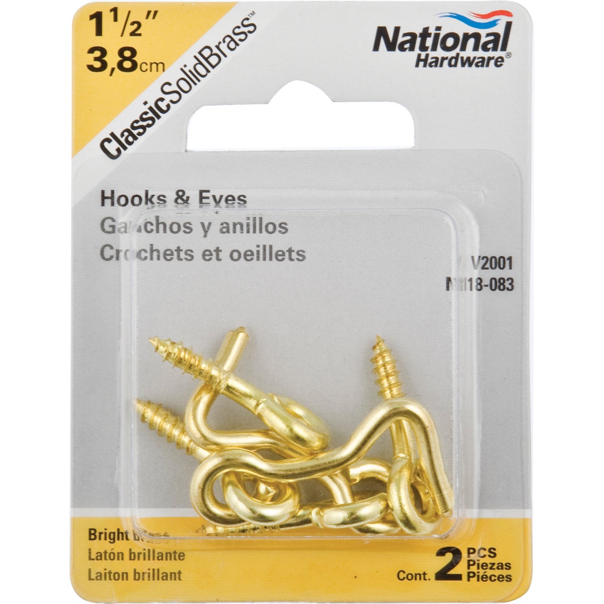 National Hardware Solid Brass 1-1/2 In. Hook & Eye Bolt (2-Count) Image 2