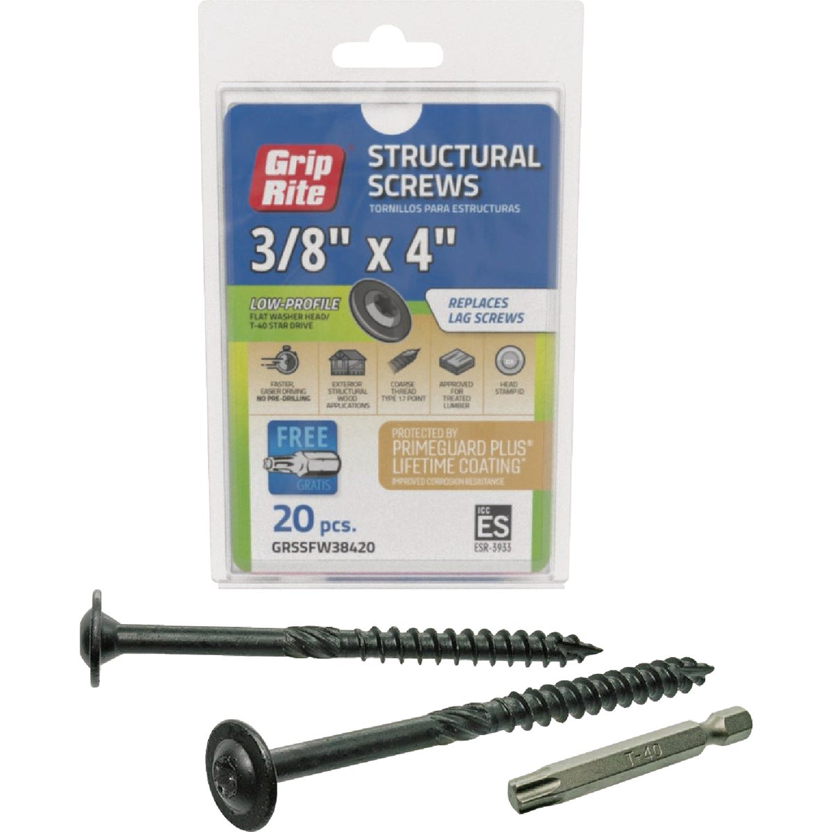 Grip-Rite PrimeGuard Plus 3/8 In. x 4 In. Flat Washer Head Structure Screw (20-Count) Image 1