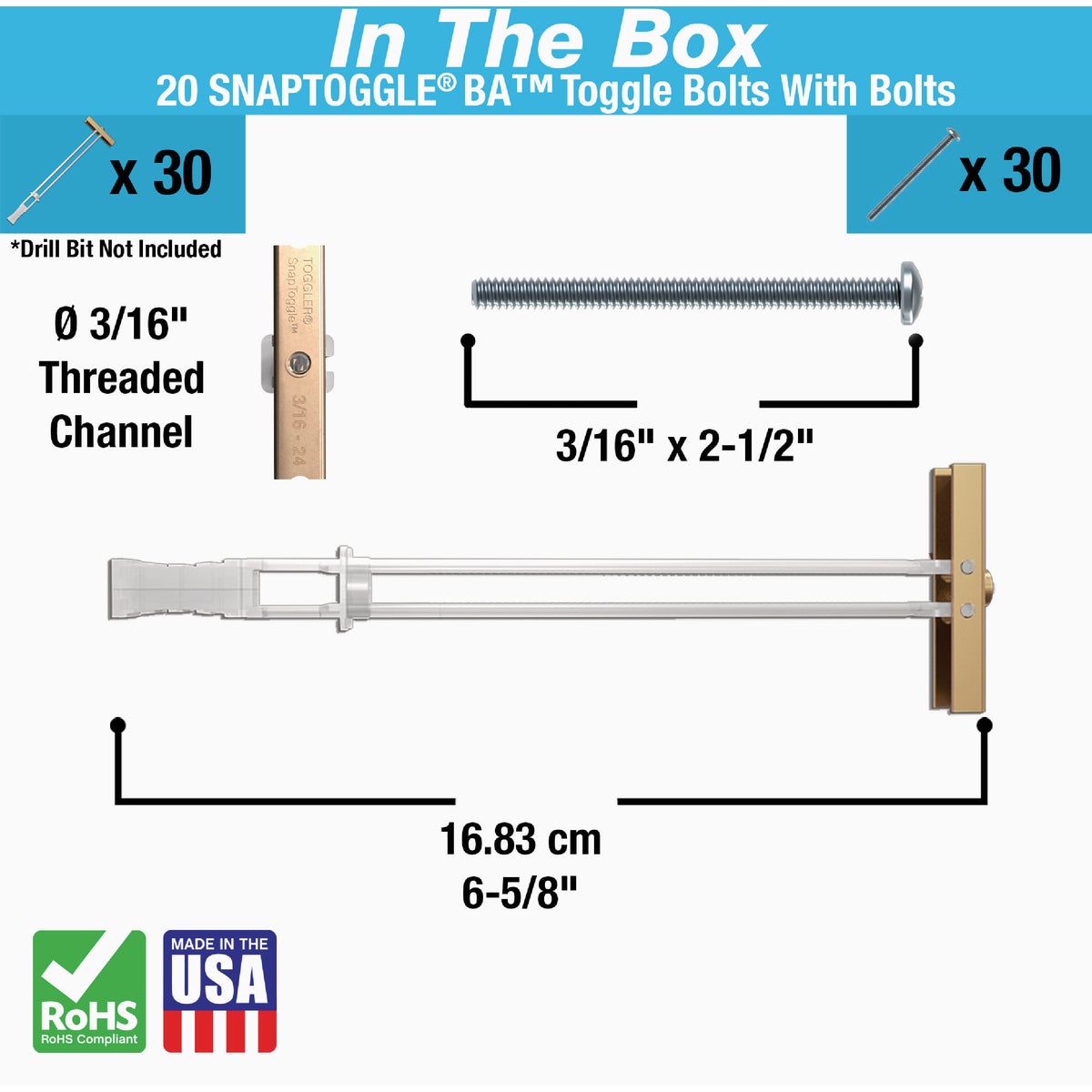 Toggler Snaptoggle 3/16 In.-24 x 2 In. Toggle Bolt (30-Count) Image 2