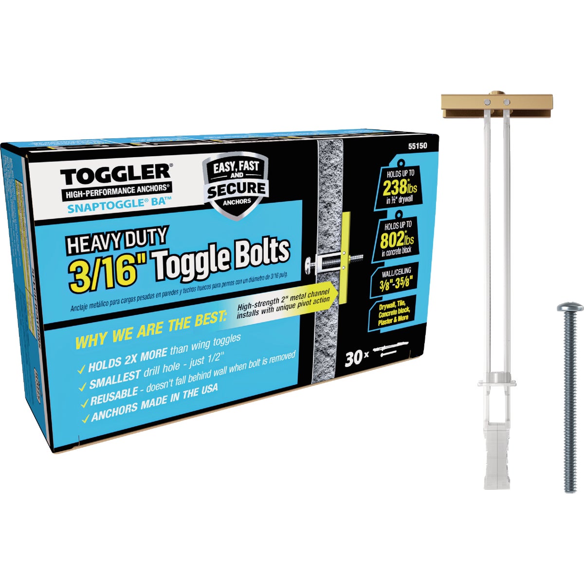 Toggler Snaptoggle 3/16 In.-24 x 2 In. Toggle Bolt (30-Count)