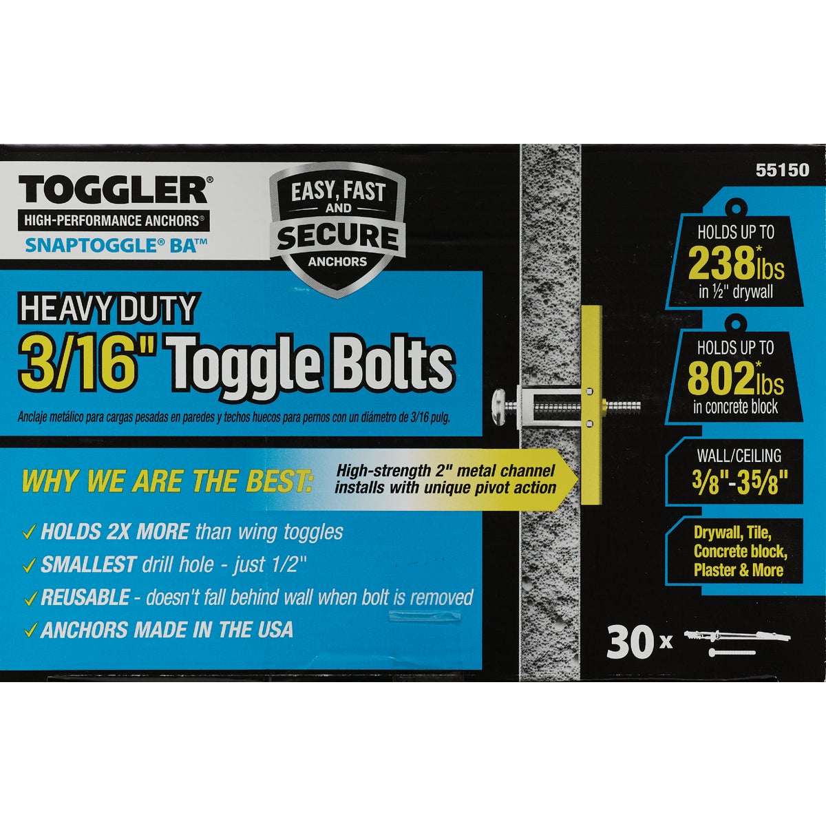 Toggler Snaptoggle 3/16 In.-24 x 2 In. Toggle Bolt (30-Count) Image 7